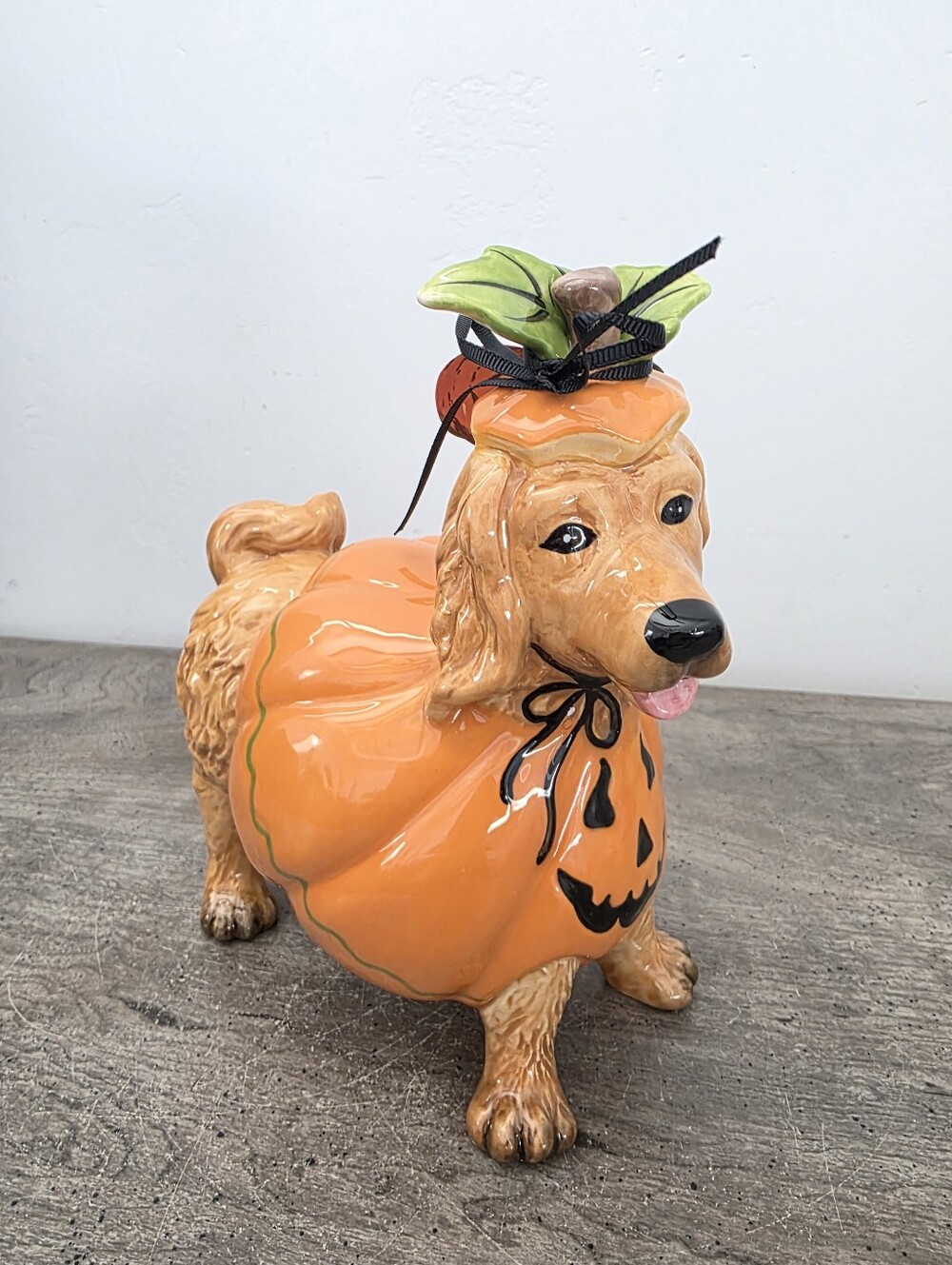 Blue Sky Ceramic Golden Retriever Pumpkin Halloween Decor